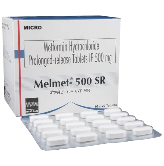 melmet sr 500mg tablet 20's